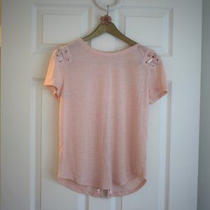 Pink Short Sleeve Tee with Braided Ribbon Detail